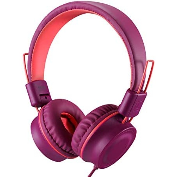 Kids Headphones-noot products K33 Foldable Stereo Tangle-Free 5ft Long Cord 3.5mm Jack Plug in Wired On-Ear Headset for iPad/Amazon Kindle,Fire/Boys/Girls/School/Laptop/Travel/Plane/Tablet(Plum)