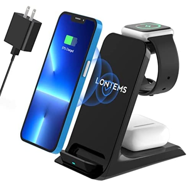 18W Wireless Charger 3 in 1 Fast Wireless Charging Station with Adapter, Charger Dock Stand for Apple iPhone 13/12/11 Pro Max/X/Xs Max/8/8 Plus/Samsung/Google, AirPods 3/2/pro, iWatch 7/6/5/4/3/2