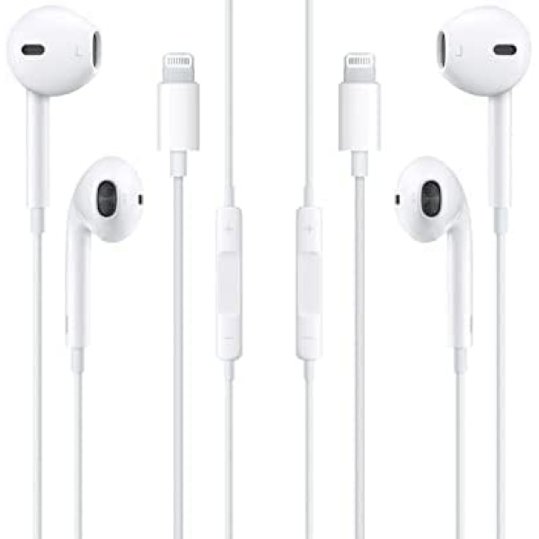 2 Pack Apple Earbuds [Apple MFi Certified] with Lightning Wired in Ear Headphone Plug(Built-in Microphone & Volume Control) Compatible with iPhone 12/SE/11/XR/XS/X/7/7 Plus/8/8Plus -White