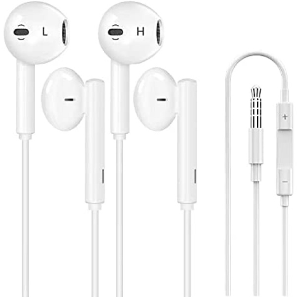 2 Pack Headphones Wired, Half in-Ear Wired Earbuds, Bass Stereo, Built-in Call Control Button Earphones, Compatible with MP3, iPhone 6, 6S, iPod, Android, 3.5mm Plug Audio Devices