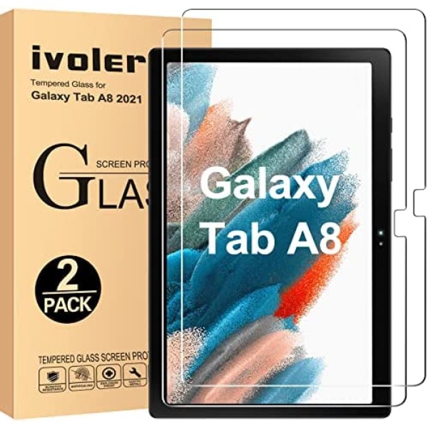 [2 Pack] iVoler Screen Protector for Samsung Galaxy Tab A8 10.5" 2021 (SM-X200/X205/X207) (Not for Galaxy Tab A7) Tempered Glass Compatible with Face Unlock, Transparent HD Film Clear Anti-Scratch