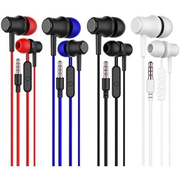3.5mm in-Ear Earbud Headphones with Built-in Microphone Wired Stereo for Laptop Smartphones 4Pack