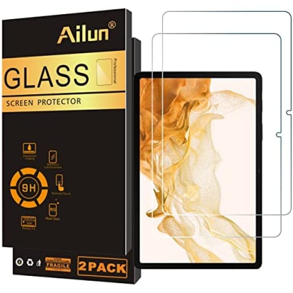 Ailun Screen Protector For Galaxy Tab S8 Plus/Galaxy Tab S7 FE 2021/ Galaxy Tab S7 Plus/Galaxy Tab S7+, 12.4 inch 2Pack Tempered Glass 9H Hardness 2.5D Edge Ultra Clear Anti Scratch Case Friendly