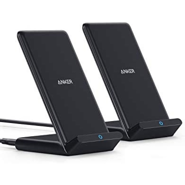 Anker Wireless Charger, 2 Pack 313 Wireless Charger (Stand), Qi-Certified for iPhone 12, 12 Pro Max, SE, 11, 11 Pro, 11 Pro Max, XR, XS Max, 10W Fast-Charging Galaxy S20, S10 (No AC Adapter)