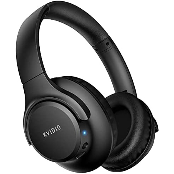 Bluetooth Headphones Over Ear,KVIDIO 55 Hours Playtime Wireless Headphones with Microphone,Foldable Lightweight Headset with Deep Bass,HiFi Stereo Sound for Travel Work Laptop PC Cellphone