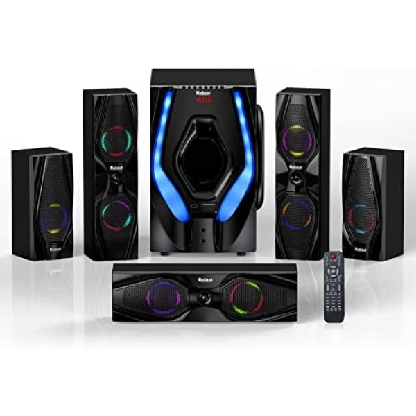 Bobtot 5.1 Surround Sound Speakers B901 Home Theater System - 10 inch Subwoofer 1200W 5.1/2.1 Channel Stereo Bluetooth Input Home Audio System for 4K TV Ultra HD AV DVD FM Radio USB with LED Display