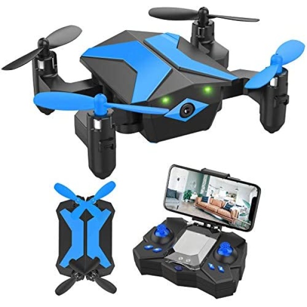Drone with Camera - Drones for Kids Beginners , RC Quadcopter with App FPV Video, Voice Control, Altitude Hold, Headless Mode, Trajectory Flight, Foldable Kids Drone, Boys Gifts Girls Toys-Light Blue