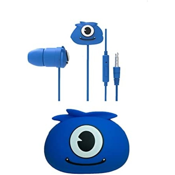 Earbuds for Kids with Storage Case Cute Kids Earbuds in-Ear Wire Earphones for School Cartoon Headphones with Mic Microphone Gift for Girls Boys Adults (Blue Monster)