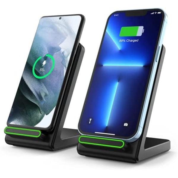 GEEKERA Wireless Charger, 2 Pack Wireless Phone Charger for Apple iPhone 13, 12, 11, Pro, Pro Max, Mini, X, Xr, Wireless Charger Stand for Samsung GalaxyS22/S21/S20/S10/S9/S7(Not Include Adapter)