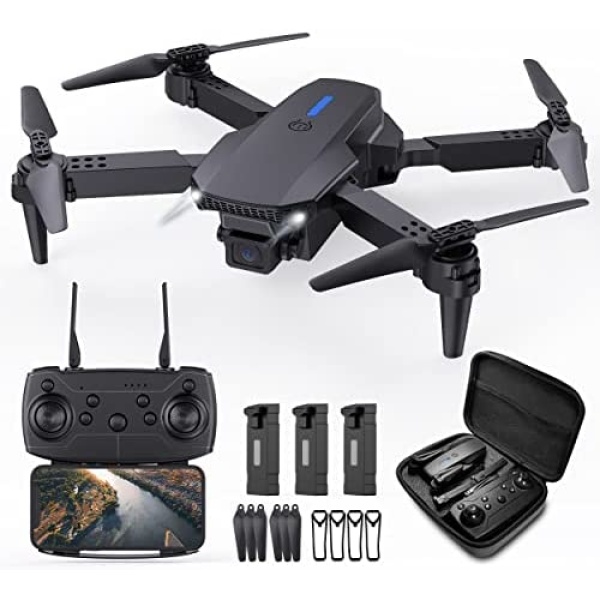 Hilldow Foldable Drone with Camera Video for Adults Beginners, 1080P HD Mini Drone for Kids, FPV RC Quadcopter 30 Min Long Flight Time in 3 Batteries, 3D Flip, Outdoor Carrying Case, Gift for Girls/Boys/Teens (Black)