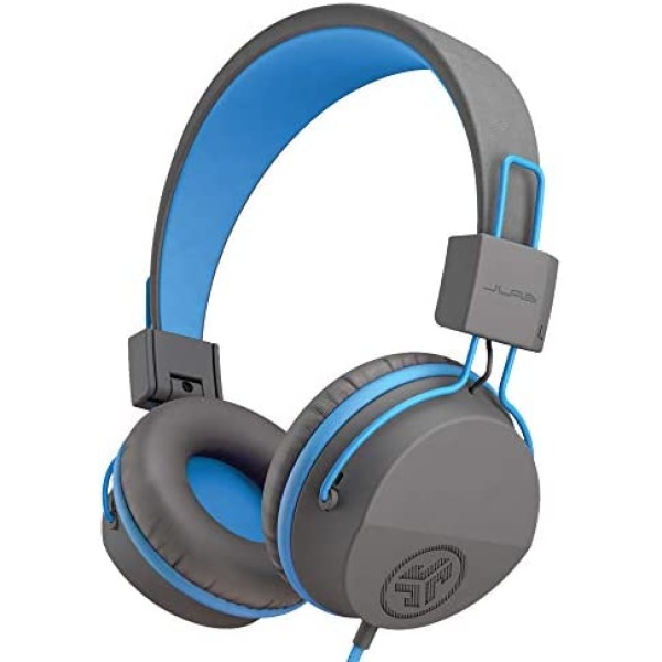 JLab JBuddies Studio Over-Ear Kids Wired Headphones | Toddler Headphones | Kid Safe | Studio Volume Safe | Volume Limiter | Folding | Adjustable | Noise Isolation | with Mic (Graphite/Blue)