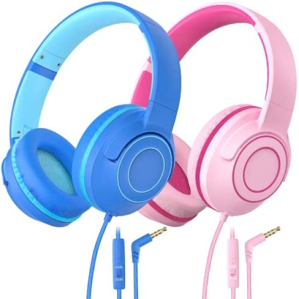 Kids Headphones Wired with Microphone, 85/94dB Volume Limit, Foldable Adjustable Headphone for Girls Boys Children, Tangle-Free 3.5mm Jack Wired for Study, School, Kids Headset for iPad/Tablet/MP3/4