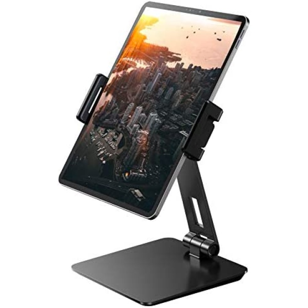 Maxonar iPad Stand Holder, Heavy-Duty Aluminum Alloy iPad Kiosk Stand, 360° Swivel Foldable Pro-Business iPad Pos Tablet Stand for Store POS Showcase Reception Kitchen Office Desktop (6-12.9''), Grey