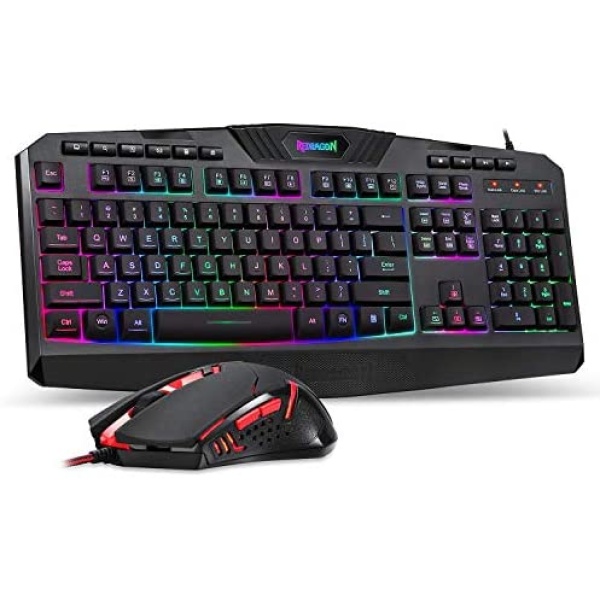 Redragon S101 Wired Gaming Keyboard and Mouse Combo RGB Backlit Gaming Keyboard with Multimedia Keys Wrist Rest and Red Backlit Gaming Mouse 3200 DPI for Windows PC Gamers (Black)