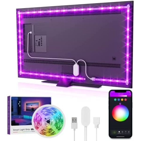SL1 TV LED Backlight, 9.2ft Smart WiFi Strip Light Compatible with Alexa and Google Home, App Control, Music Sync 16 Million RGB Color Changing Dimmable for 30-60in TV, Light Decor