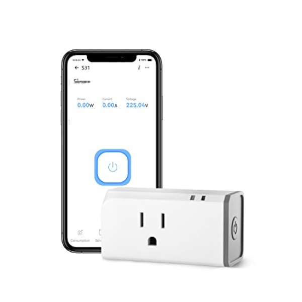 SONOFF S31 WiFi Smart Plug with Energy Monitoring, 15A Smart Outlet Socket ETL Certified, Work with Alexa & Google Home Assistant, IFTTT Supporting, 2.4 Ghz Wi-Fi Only 1-Pack