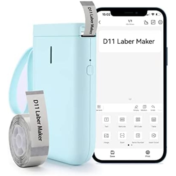 Smart Label Maker with Tape, D11 Thermal Label Printer Wireless Bluetooth Sticker Printer Inkless Label Makers Machine with Rich Templates Symbols Fonts for Home Office Organization (Blue)