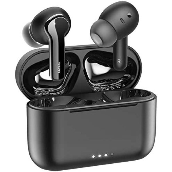 TOZO NC2 Hybrid Active Noise Cancelling Wireless Earbuds, in-Ear Detection Headphones, IPX6 Waterproof Bluetooth 5.2 Stereo Earphones, Immersive Sound Premium Deep Bass Headset, Black