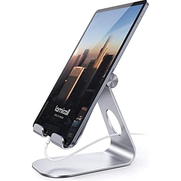 Tablet Stand Adjustable, Lamicall Tablet Stand : Desktop Stand Holder Dock Compatible with Tablet Such as iPad Pro 9.7, 10.5, 12.9 Air Mini 4 3 2, Kindle, Nexus, Tab, E-Reader (4-13") - Silver