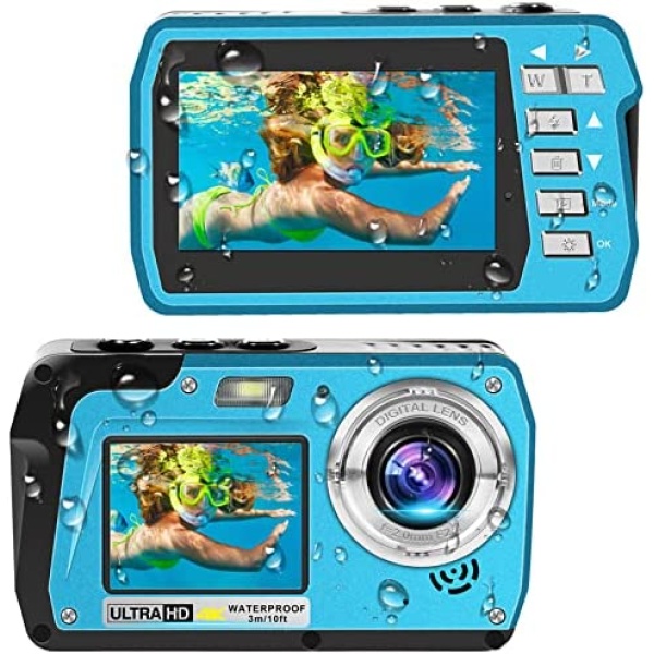 Waterproof Camera Underwater Cameras 4K30FPS 56MP Full HD Video Recorder Selfie Dual Screens 10FT Underwater Digital Camera for Snorkeling on Vacation 1700mAh（DV810）