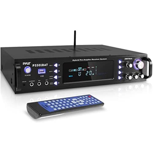 Wireless Bluetooth Home Stereo Amplifier - Hybrid Multi-Channel 3000 Watt Power Amplifier Home Audio Receiver System w/ AM/FM Radio, MP3/USB,AUX,RCA Karaoke Mic in - Rack Mount, Remote - P3301BAT