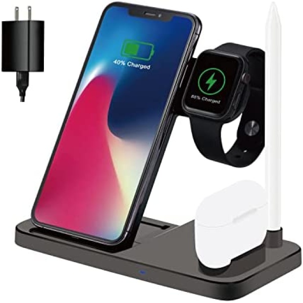 Wireless Charger, Compatible with Apple Watch/Airpods MUSICBEE 4 in 1 QI Certified 10W Fast Wireless Charger Station Compatible with iPhone 13 / 13pro / 13pro Max / 12pro / 12pro Max
