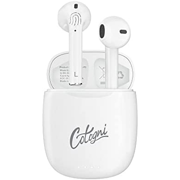 Wireless Earbuds, Cotogni P3 True Wireless Semi in-Ear Call Earbuds with Mic,Hi-Fi Stereo Sound Touch Control Bluetooth Headphones with Volume Control,40 Hs Play Time, IPX6 Waterproof (White)