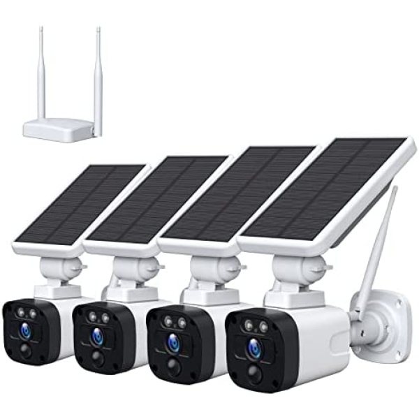 Wireless Security Camera System Outdoor with Solar Powered for Home Includes Base Station and Cameras, 3MP Night Vision with 2-Way Audio (4 Solar Camera Set)