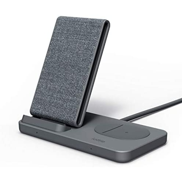iOttie iON Wireless Duo CERTIFIED BY GOOGLE 10W Stand + 5W Pad Qi-Certified Charger | MADE FOR GOOGLE | Compatible with Google, Google Pixel, Pixel Buds | Includes Power Cable & Adapter | Dark Grey