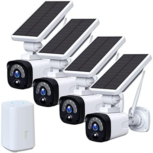 【100% Wire-Free】 3MP Solar Security Camera with Base Station, HDMI Output Support, Wireless Security Camera System Outdoor, Night Vision and PIR Motion Detection Alarm, 2-Way Audio, IP65 Waterproof