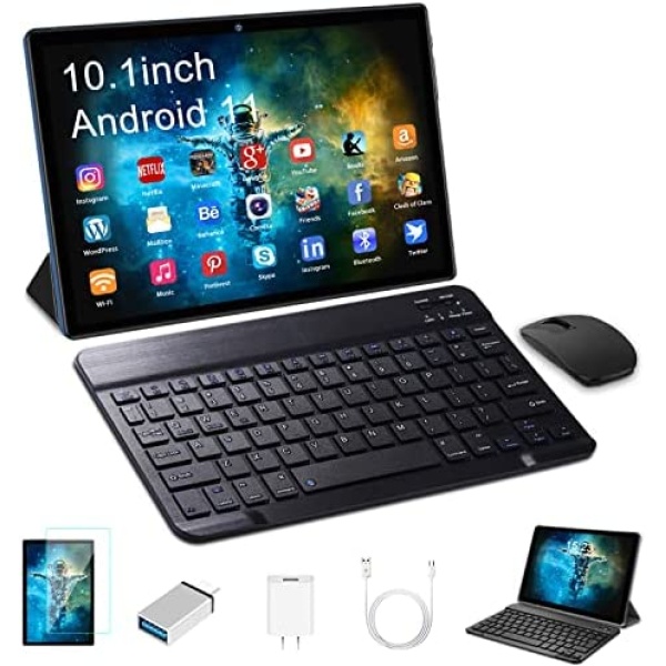 10.1" Tablet,Android 11 Tablet,S9 2in 1 Tablet with Keyboard Bundle,4+64+256GB Large Storage,GMS（Blue