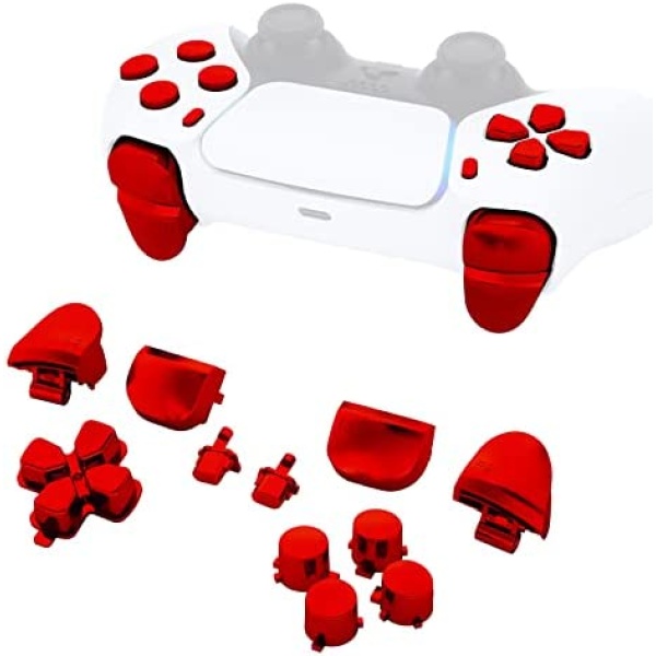 eXtremeRate Replacement D-pad R1 L1 R2 L2 Triggers Share Options Face Buttons, Chrome Red Full Set Buttons Compatible with ps5 Controller
