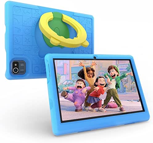 Kids Tablet 10.1" HD Touchscreen Eye Protection LCD Android 10 Tablets Quad Core Processor 6000mAh Battery Full Google Services WiFi Bluetooth Dual Cameras Shockproof Case (Blue)