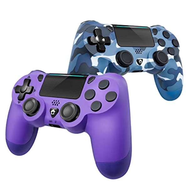 2 Pack Wireless PS4 Controller for Playstation 4,JARWE PS-4 Remote Control for PS 4/Pro/Slim with Dual Vibration/Stereo Headset Jack/Touch Pad/Six-axis Motion Control (Camo blue&Purple)