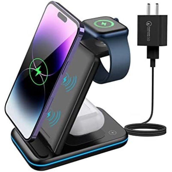 3 in 1 Charging Station for Multiple Devices Apple,Wireless Charger for iPhone 14/14 Pro Max Series etc. Apple Watch 8 Series Charger, Multi Charger Station for Apple Airpods Max