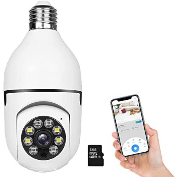 360 Camera, Light Bulb Camera Full HD 1080P, 2.4GHz WiFi Camera with 32G SD Card, Night Vision Motion Detection Wireless Camera Home Security Cameras, Home Baby, Pet Monitor