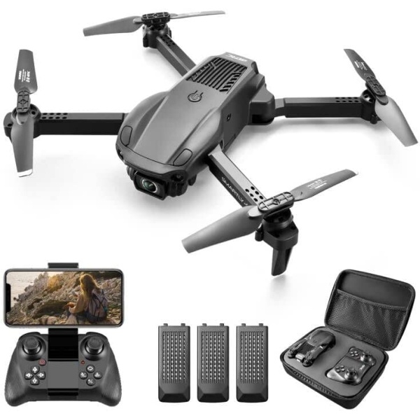 4DRC V22 Foldable Drones with 1080P HD Camera for Adults, RC Quadcopter for Kids,WiFi FPV Live Video, Altitude Hold, Headless Mode, One Key Take Off,3 Batteries,Girls/Boys Gifts,Black
