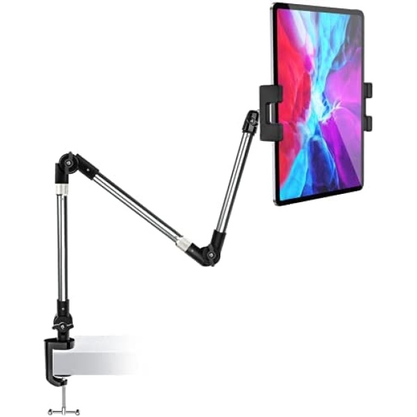 Adjustable Tablet Mount Holder, woleyi 35" Desk/Bed Clamp Phone iPad Stand with Foldable 360° Swivel Arm for iPad Pro 12.9 Air Mini, iPhone, Galaxy Tabs, Nintendo Switch, 4-13" Cell Phones and Tablets
