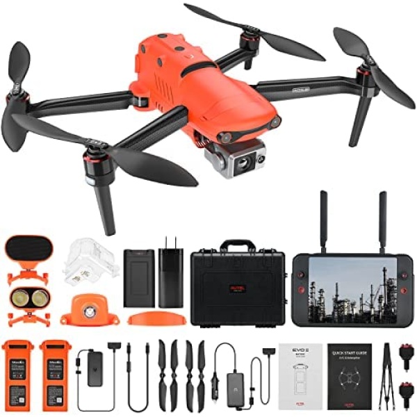 Autel Robotics EVO II Dual 640T Enterprise Bundle, 640*512@30 fps Thermal Imaging Sensor＆8K Visual Camera, Picture-in-Picture Mode, 10 Color Schemes, 1-16x Zoom, 360° Obstacle Avoidance, 42Min Max Flight Time, ADS-B Receiver, Data Encryption, For Firefighting/Search&Rescue/Power Inspection/Public Safety/Border Protection