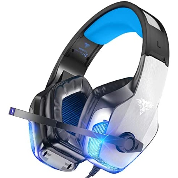 BENGOO V-4 Gaming Headset for Xbox One, PS4, PC, Controller, Noise Cancelling Over Ear Headphones with Mic, LED Light Bass Surround Soft Memory Earmuffs for PS2 Mac Nintendo 64 PS5 Games