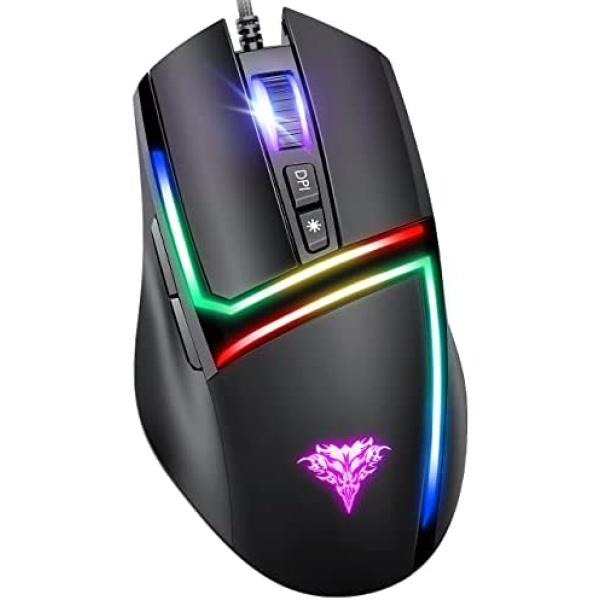 BENGOO Wired Gaming Mouse, PC Computer Mice USB Mouse with 6 RGB LED Modes, High-Precision 6 Adjustable DPI Up to 8000, 7 Programmable Buttons, Ergonomic Optical Mouse for Windows PC Mac Laptop Gamer