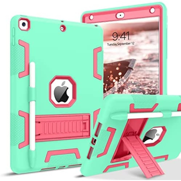 BENTOBEN iPad 9th Generation Case, iPad 8th Generation Case, iPad 7th Gen Case, iPad 10.2 2021/2020/2019 Case, Heavy Duty 3 in 1 Rugged Shockproof Protective Stand Penholder Kids Covers, Mint Design