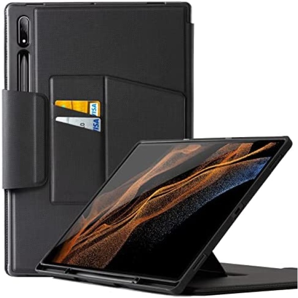 CoBak Case for Samsung Galaxy Tab S8 Ultra Case 2022 with S Pen Holder, Multi-Viewing Angles, Premium PU Leather Smart Cover with Auto Sleep Wake Feature for Galaxy Tab S8 Ultra Tablet [SM-X900/X906]