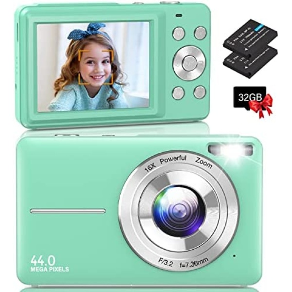 Digital Camera for Kids,HOORUAN FHD 1080P 44MP Kids Camera with 32GB Card,2.4“ LCD Vlogging Camera,16X Digital Zoom Compact Point and Shoot Camera, Portable Mini Kids Camera for Teens Students