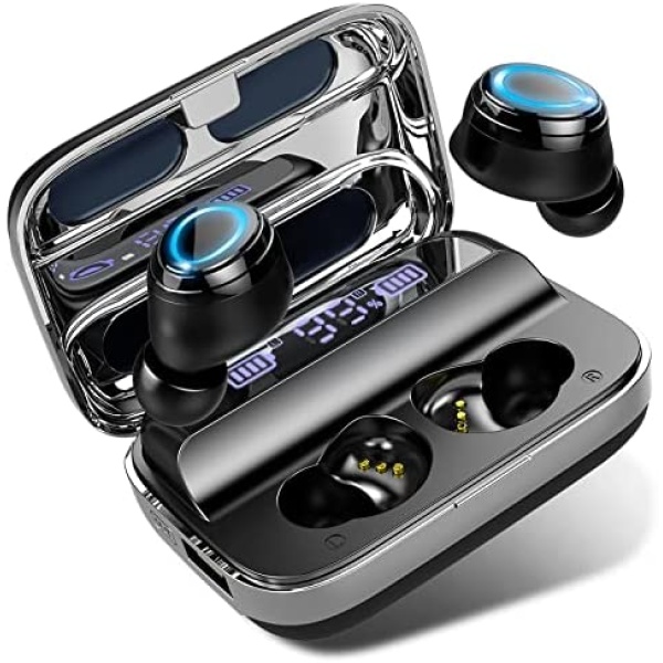 Donerton Wireless Earbud, Wireless 5.1 Headphones 140 Hours Playtime Earphones with Charging Case, in Ear Headset IP7 Waterproof Earbud Noise Cancelling Microphone, LCD Display, for Sports/Working