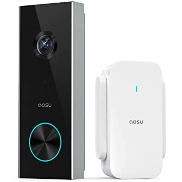 Doorbell Camera Wireless, aosu Battery-Powered Video Doorbell with Chime, 2K Resolution, No Monthly Fees, 166° Ultra Wide Angle, 180-Day Battery Life, AI Detection, Work with Alexa & Google Assistant