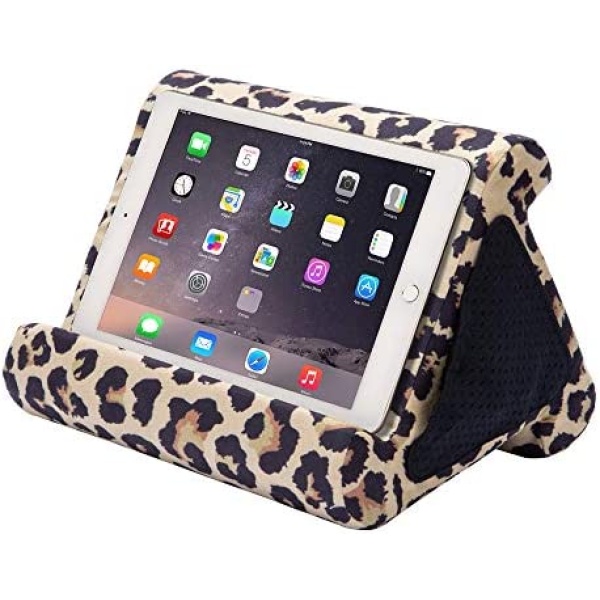 Flippy Compact, Tablet Pillow Stand and iPad Holder for Lap, Desk and Bed, Multi-Angle and Compatible with iPad Mini, Samsung Galaxy, iPhone 13 pro and 12, Fire Tablets 10, 8, 7, Kindles (Def Leopard)