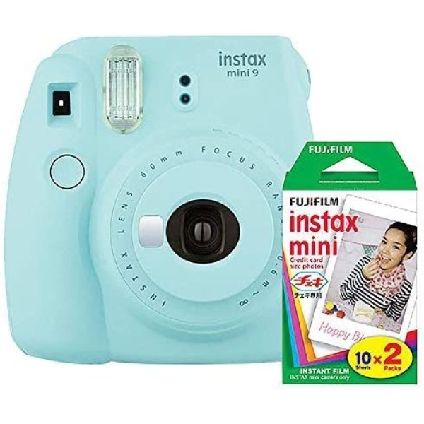 Fujifilm instax Mini 9 Instant Camera (Ice Blue) with Film Twin Pack Bundle (2 Items)