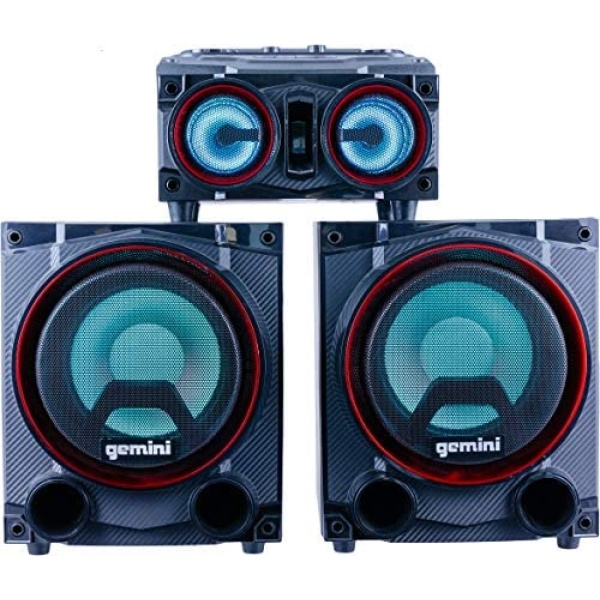 Gemini Sound GSYS-2000 Bluetooth LED Party Light Stereo System and Home Theater Audio System with 2000W Watts Bookshelf Speakers, Dual 8" Woofers, Media Player, FM Radio, USB/SD Playback