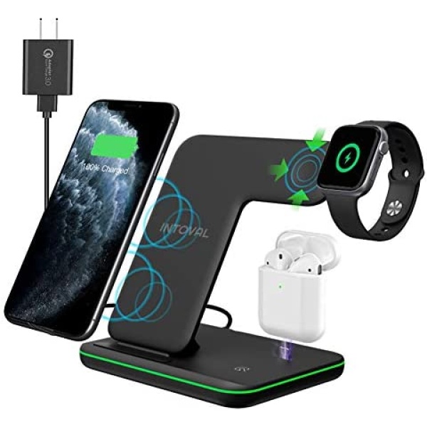 Intoval Wireless Charger, 3 in 1 Charger for iPhone/iWatch/Airpods, Qi-Certified Charging Station for iPhone 13/12/11/Pro/Max/XS/Max/XR/XS/X, iWatch 7/6/SE/5/4/3/2, Airpods Pro/3/2/1 (Z5,Black)